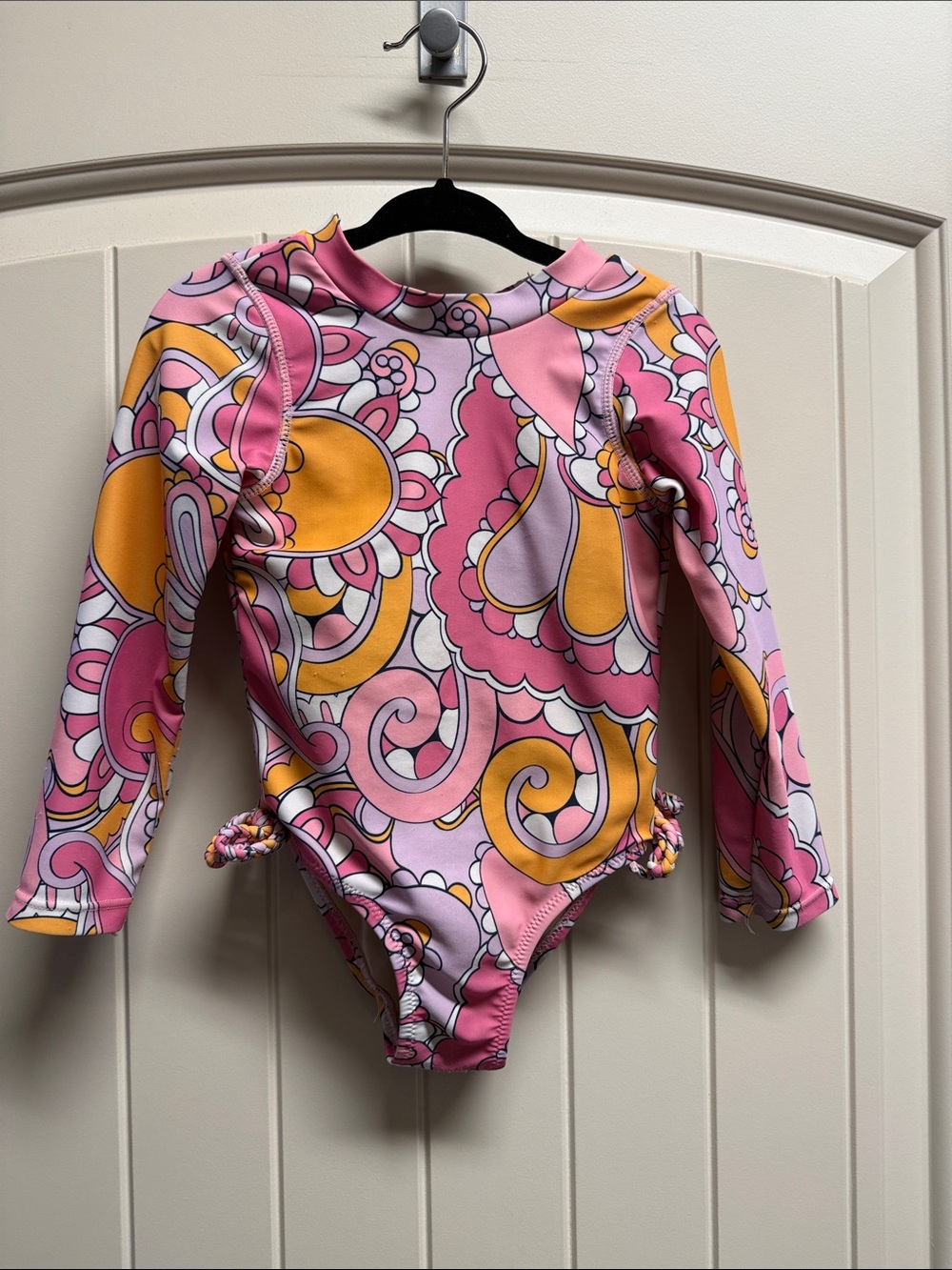 Shade Critters Long Sleeve Rash Guard Swimsuit - Pink & Yellow Retro Print